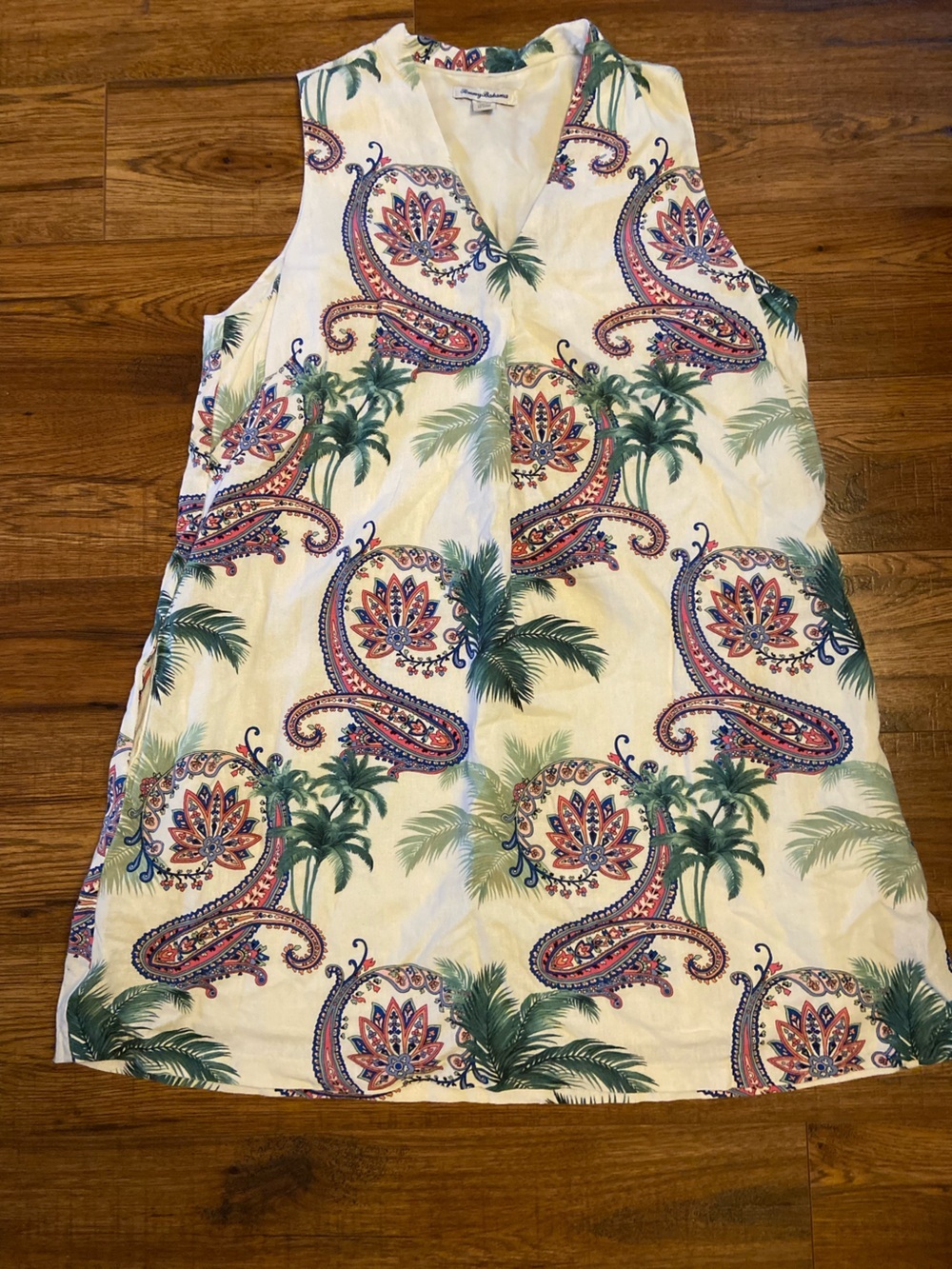 Tommy Bahama Women's Bombaisley Sleeveless Linen Rayon Summer Dress XL Pockets